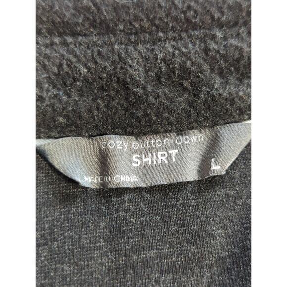 Members Mark Mens L Cozy Button Down Shirt Black Stretch Fleece Casual - Picture 2 of 11